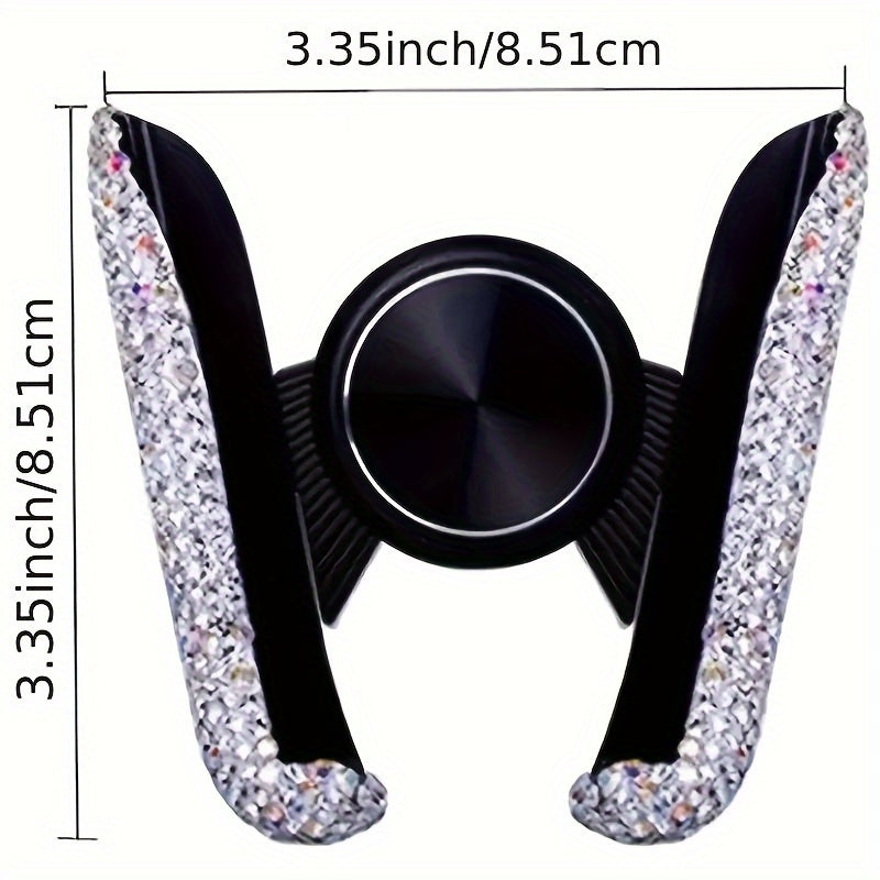 1pc New Car Phone Holder with Artificial Diamond Car-mounted Phone Holder, Cute Dual-function Air Outlet Navigation, Air Outlet Car-mounted Holder
